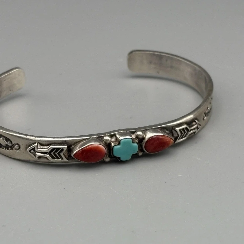 Native American Sterling Silver Cuff Bracelet Albert Jake Turquoise Spiny Oyster